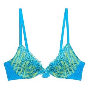 Savage X Fenty Turquoise and Lime Lace Plunge Bra